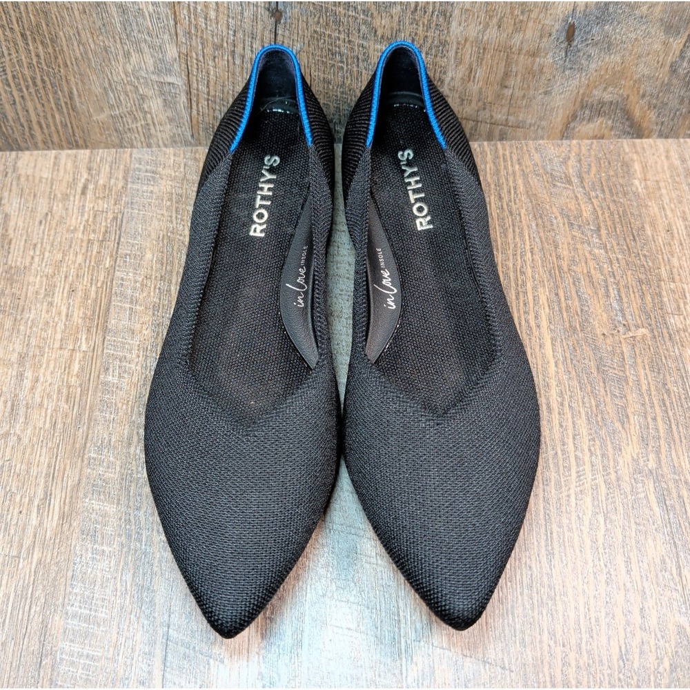 Rothy's The Point II Ballet Flat Black Knit Women Size 10 With In Love Insoles - Picture 4 of 13